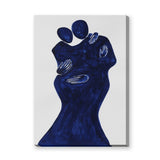 Abstract Portrait Modern Wall Art – Navy Blue Embracing Figures