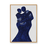 Abstract Portrait Modern Wall Art – Navy Blue Embracing Figures