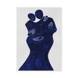 Abstract Portrait Modern Wall Art – Navy Blue Embracing Figures
