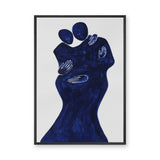 Abstract Portrait Modern Wall Art – Navy Blue Embracing Figures