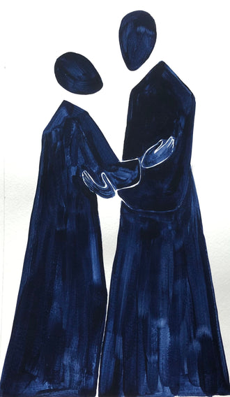 Abstract Portrait Modern Wall Art – Navy Faceless Figures
