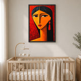 Abstract Portrait Modern Wall Art – Red Woman With Earrings
