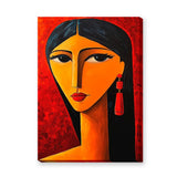 Abstract Portrait Modern Wall Art – Red Woman With Earrings