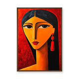 Abstract Portrait Modern Wall Art – Red Woman With Earrings