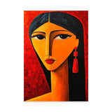 Abstract Portrait Modern Wall Art – Red Woman With Earrings