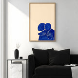 Abstract Portrait Wall Art – Blue Embrace on a Soft Beige Background
