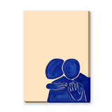 Abstract Portrait Wall Art – Blue Embrace on a Soft Beige Background