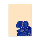 Abstract Portrait Wall Art – Blue Embrace on a Soft Beige Background