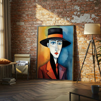 Non-Figurative Portrait with Hat Wall Poster, Sleek Minimal Wall Print