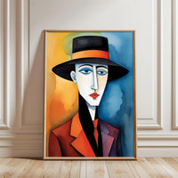 Non-Figurative Portrait with Hat Wall Poster, Sleek Minimal Wall Print