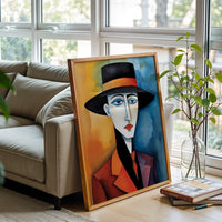 Non-Figurative Portrait with Hat Wall Poster, Sleek Minimal Wall Print