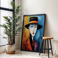 Non-Figurative Portrait with Hat Wall Poster, Sleek Minimal Wall Print
