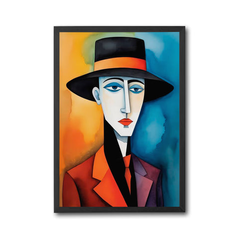 Non-Figurative Portrait with Hat Wall Poster, Sleek Minimal Wall Print