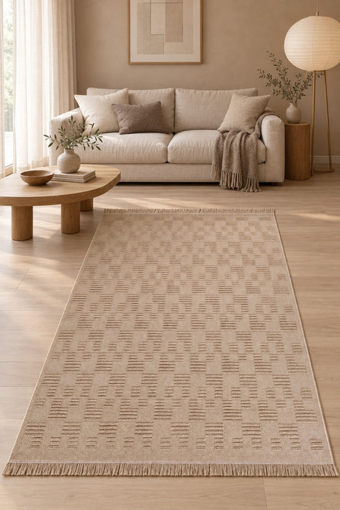 Abstract Scandinavian Jute Rug in a living room