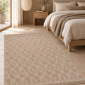 Abstract Scandinavian Jute Rug in a bedroom