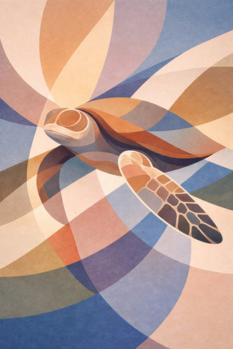 Abstract Sea Turtle Geometric Wall Art – Layered Coastal Waves