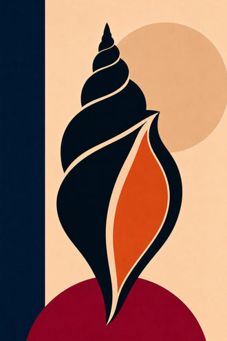 Abstract Seashell Modern Minimalist Wall Art – Black Orange Coastal Print