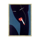Abstract Silhouette Retro Wall Art – Red Heart Cigarette on Blue