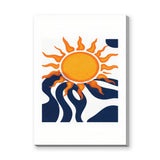 Abstract Sun Modern Minimalist Wall Art – Orange Sun with Navy Waves