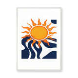 Abstract Sun Modern Minimalist Wall Art – Orange Sun with Navy Waves
