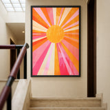 Abstract Sunburst Retro Wall Art – Pink Orange Celestial Rays