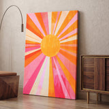 Abstract Sunburst Retro Wall Art – Pink Orange Celestial Rays
