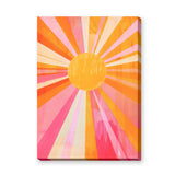 Abstract Sunburst Retro Wall Art – Pink Orange Celestial Rays