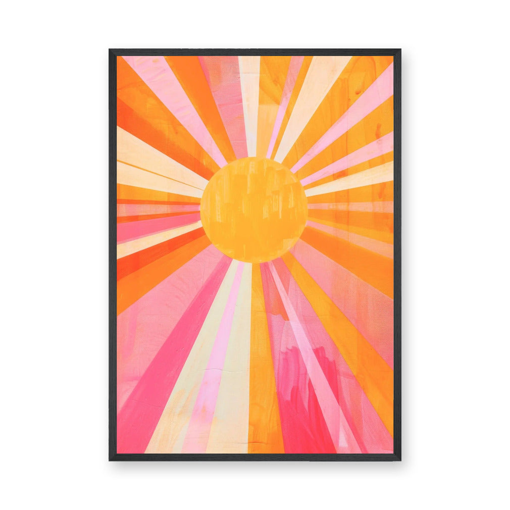 Abstract Sunburst Retro Wall Art – Pink Orange Celestial Rays
