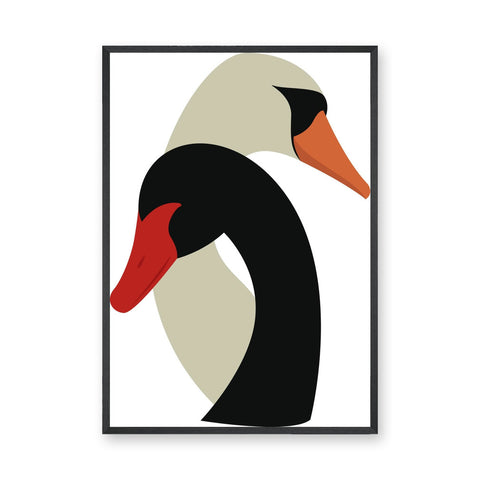 Abstract Swans Minimalist Wall Art – Modern Birds in Red and Orange