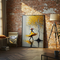 Adriano Yadi Aesthetic Woman in Yellow Dress and Tree Wall Décor Poster Print