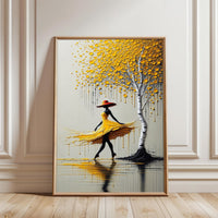 Adriano Yadi Aesthetic Woman in Yellow Dress and Tree Wall Décor Poster Print