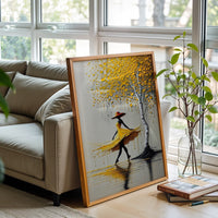 Adriano Yadi Aesthetic Woman in Yellow Dress and Tree Wall Décor Poster Print