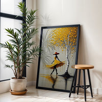 Adriano Yadi Aesthetic Woman in Yellow Dress and Tree Wall Décor Poster Print