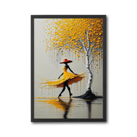Adriano Yadi Aesthetic Woman in Yellow Dress and Tree Wall Décor Poster Print