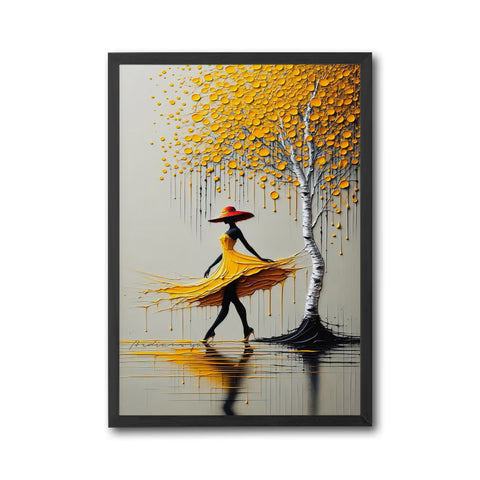 Adriano Yadi Aesthetic Woman in Yellow Dress and Tree Wall Décor Poster Print