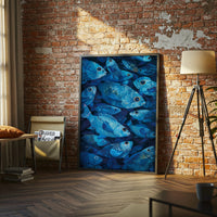 Aesthetic Blue Fish Illustration Décor Poster, Ocean Inspired Home Wall Poster