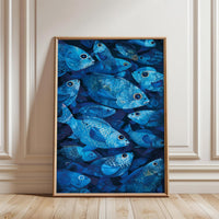Aesthetic Blue Fish Illustration Décor Poster, Ocean Inspired Home Wall Poster