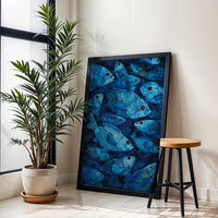Aesthetic Blue Fish Illustration Décor Poster, Ocean Inspired Home Wall Poster