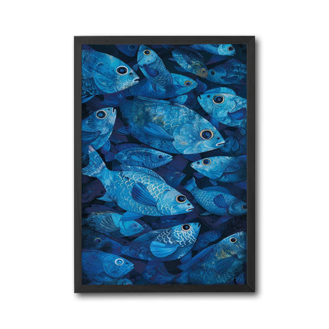 Aesthetic Blue Fish Illustration Décor Poster, Ocean Inspired Home Wall Poster