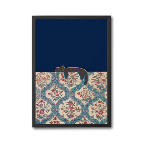 Aesthetic Cat on Floral Pattern Wall Print Décor Poster Print