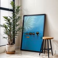 Aesthetic Cats and Fish Illustration Print, Whimsical Cat Wall Print
