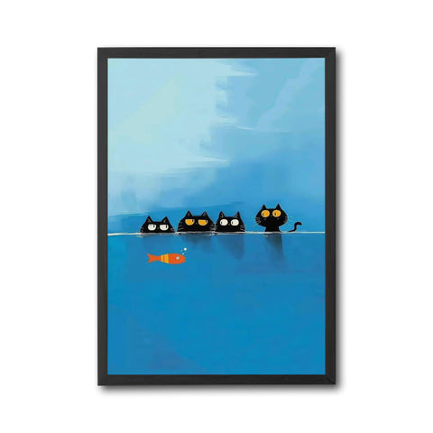 Aesthetic Cats and Fish Illustration Print, Whimsical Cat Wall Print