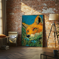 Aesthetic Fox in Grass Illustration Wall Print