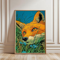 Aesthetic Fox in Grass Illustration Wall Print