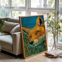 Aesthetic Fox in Grass Illustration Wall Print