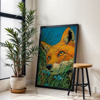Aesthetic Fox in Grass Illustration Wall Print