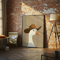 Aesthetic Goose in Cowboy Hat Décor Poster, Funny Animal Wall Poster