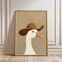 Aesthetic Goose in Cowboy Hat Décor Poster, Funny Animal Wall Poster