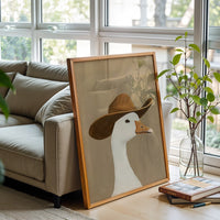 Aesthetic Goose in Cowboy Hat Décor Poster, Funny Animal Wall Poster
