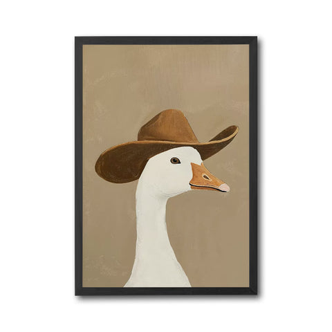 Aesthetic Goose in Cowboy Hat Décor Poster, Funny Animal Wall Poster